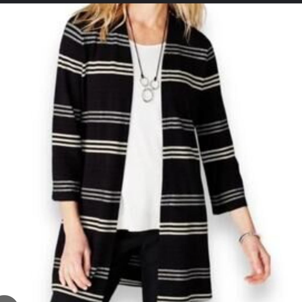 J.jill Wearever Long Line Striped Open Cardigan Normcore Office Minimalist 3X
